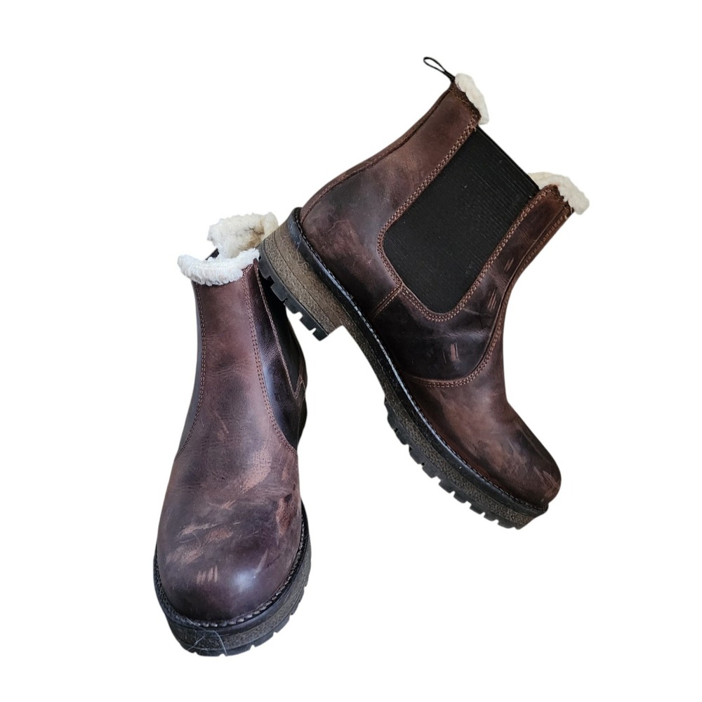 Alpine Design Chelsea Boots Women Size 8 Brown Leather Faux Fur Lined - Picture 5 of 9